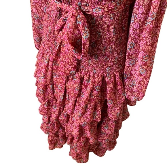 LIKELY Mitzie Ruffle Tiered Midi Dress Size 10 | Red Floral Off Shoulder Smocked - Picture 8 of 12